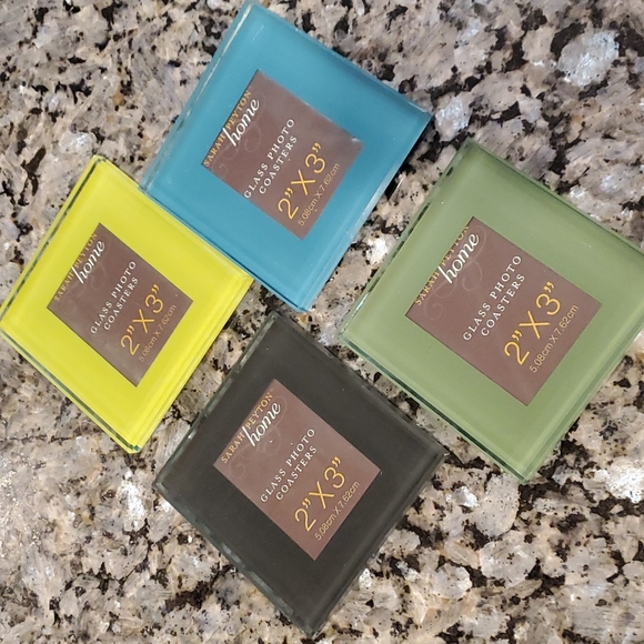 Sarah Peyton Home Glass Photo Coasters with wood holder NWOT - Picture 2 of 5